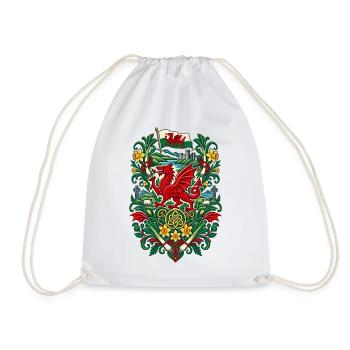 Wales | Drache, Lauch & Narzissen - Turnbeutel - Weiß - Vorne