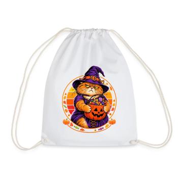Halloween Katze Hexenkostüm Retro Sonne Cat Mom - Turnbeutel - Weiß - Vorne