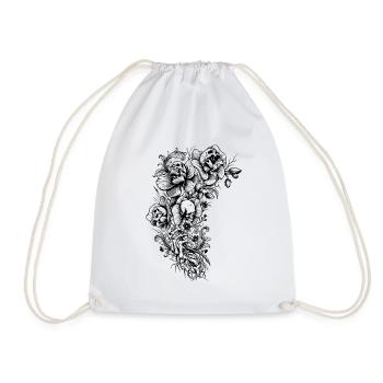 Vintage-Blumenskelett – Gothic Skulls und Dark B - Turnbeutel - Weiß - Vorne