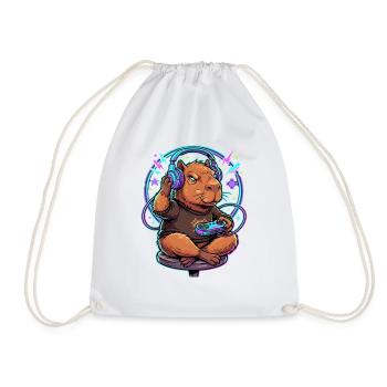 Capybara Gamer Mit Controller Gaming Kawaii - Turnbeutel - Weiß - Vorne