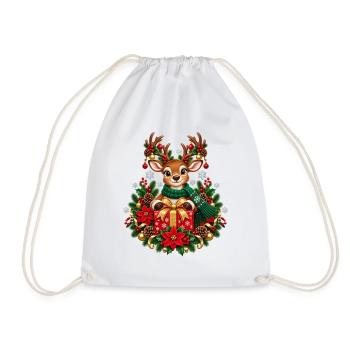 Rentier mit Geschenk im Weihnachtsglanz - Turnbeutel - Weiß - Vorne