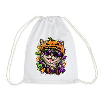 Halloween Katze mit Kürbiskopf - Turnbeutel - Weiß - Vorne