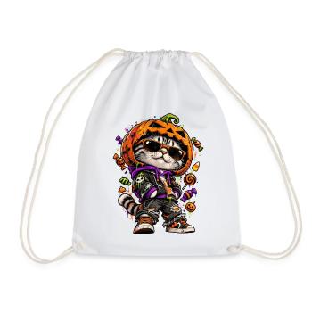 Halloween Katze Mit Kürbismaske - Turnbeutel - Weiß - Vorne