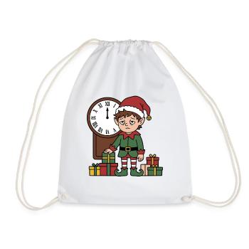 Süßes Kawaii-Müdes Elfen-Weihnachtsgeschenk um Mitternacht - Turnbeutel - Weiß - Vorne