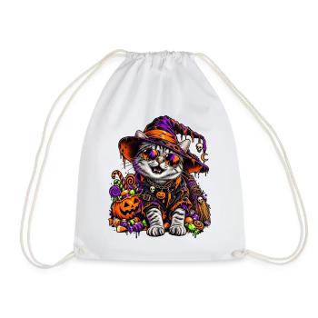 Bunte Halloween Hexenkatze mit Süßem - Turnbeutel - Weiß - Vorne