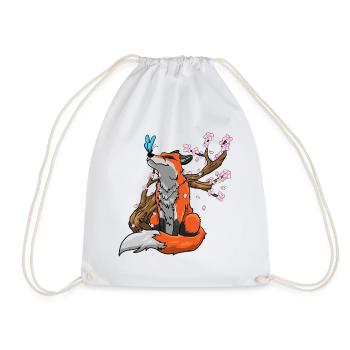 Fuchs Kirschblüten - Turnbeutel - Weiß - Vorne