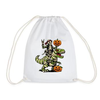 Skelett reitet Dino Halloween Kostüm Dinosaurier - Turnbeutel - Weiß - Vorne