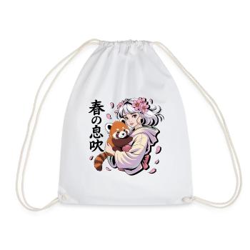  春の息吹 Anime Mädchen Mit Rotem Panda Sakura - Turnbeutel - Weiß - Vorne