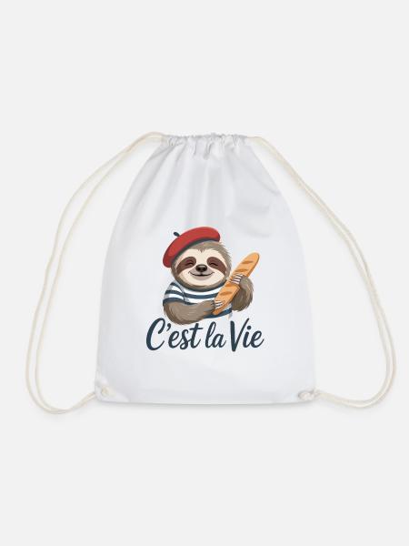 Cest La Vie Faultier Frankreich Baguette Beret - Turnbeutel - Weiß