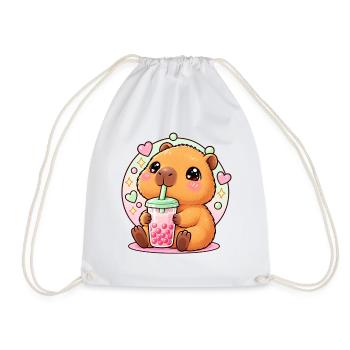 Süßes Kawaii Capybara Boba Tee Anime Ästhetik - Turnbeutel - Weiß - Vorne