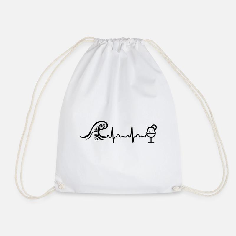 Waves Splash Heartbeat - Drawstring Bag - white