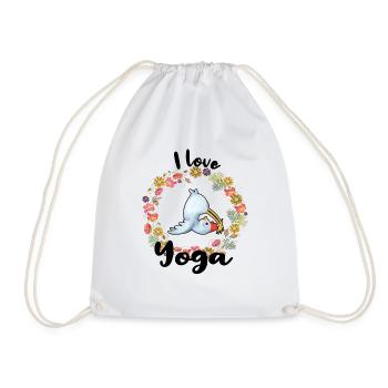 I love yoga chickens chicks farmer farmer chicken - Drawstring Bag - white - Front