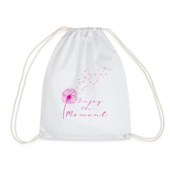 Enjoy the moment pink pink dandelion dandelion - Drawstring Bag - white - Front