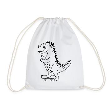 Satisfied comic dinosaur with skateboard. - Drawstring Bag - white - Front
