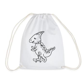 Cool skater dinosaur on his skateboard. - Drawstring Bag - white - Front