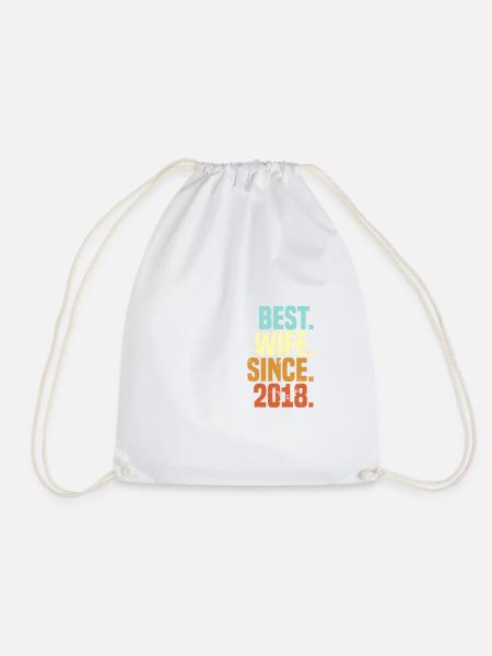 Best wife since 2018 | Vintage | Married - Drawstring Bag - white