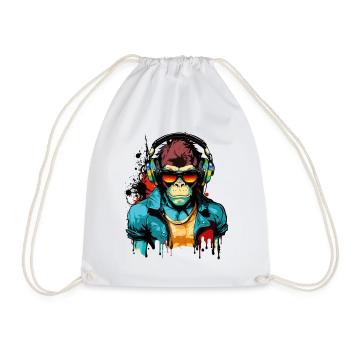 Monkey Sunglasses Headphones Music Gamer Gaming - Drawstring Bag - white - Front