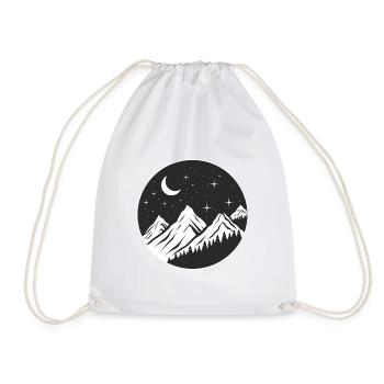 Mountain logo, round logo, starry night - Drawstring Bag - white - Front