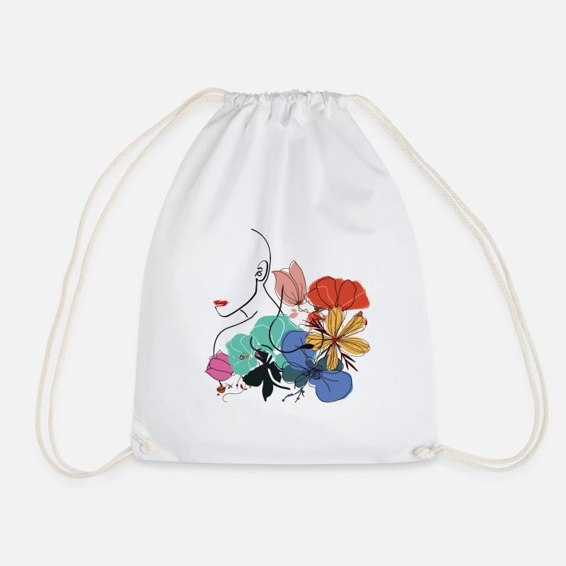 Woman with flowers - Drawstring Bag - white