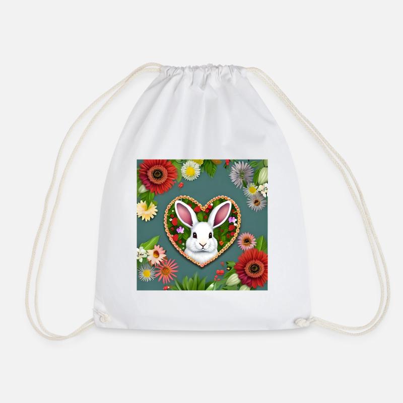 Blumenmuster mit Osterhase - Turnbeutel - Weiß