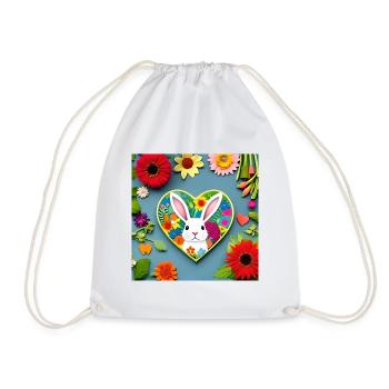 Niedlicher Osterhase und Blumen - Turnbeutel - Weiß - Vorne