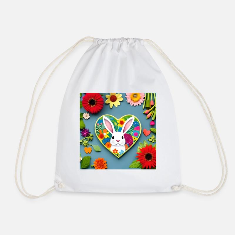 Cute Easter and Flowers - Drawstring Bag - white