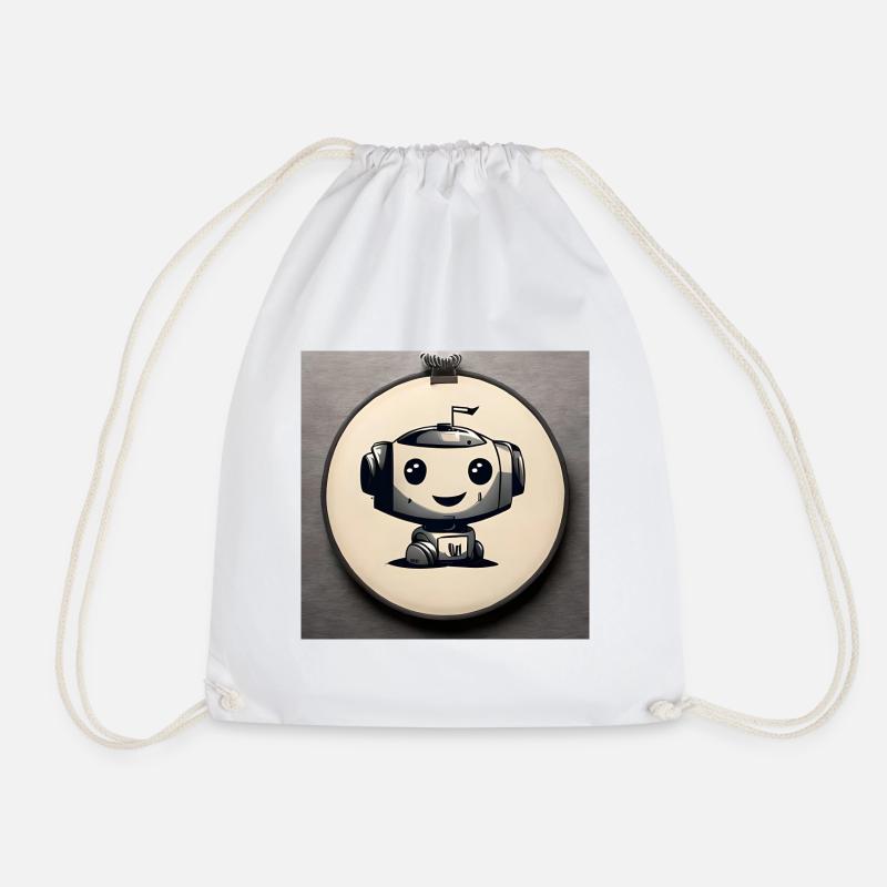 Cute Robot Drawing - Drawstring Bag - white