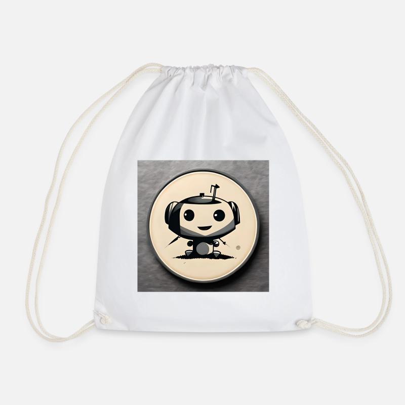 Small Robot Drawing - Drawstring Bag - white
