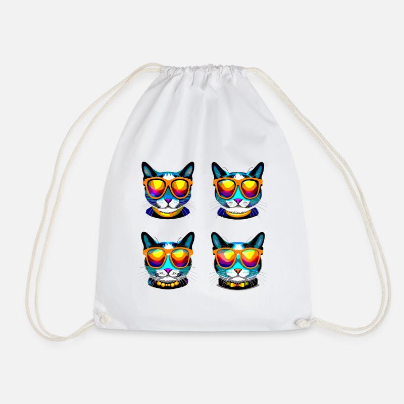 Cat Glasses Gold - Drawstring Bag - white