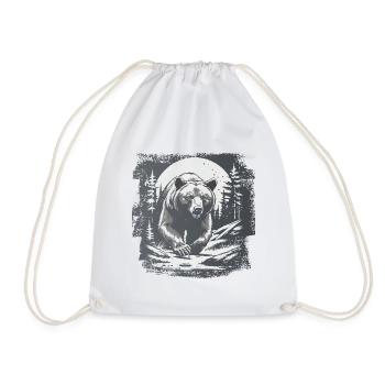 Bear Scandinavia Brown Bear Moon Forest Nature Sweden - Drawstring Bag - white - Front