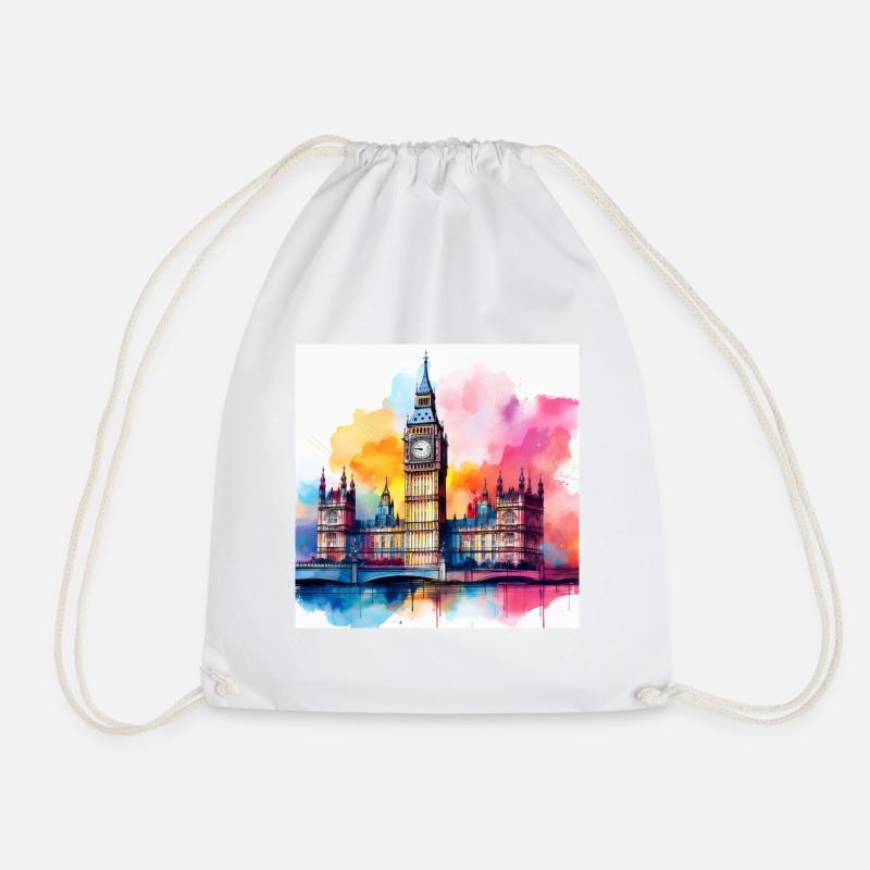 Big Ben Watercolour Splash Art - Drawstring Bag - white