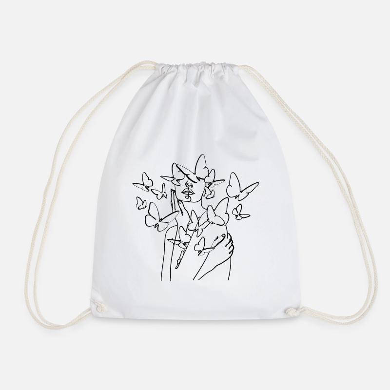 Black Silhouette Line Art - Drawstring Bag - white