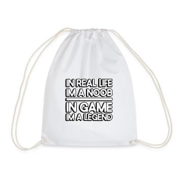 In real life, I'm a noob. In games, I'm a legend. - Drawstring Bag - white - Front