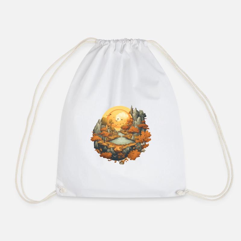 Autumnal landscape - Drawstring Bag - white