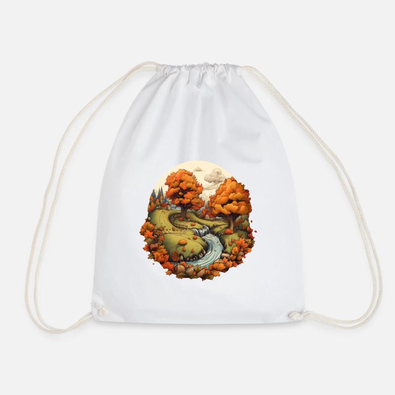 Autumnal landscape - Drawstring Bag - white