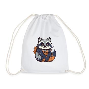 Raccoon - Kawaii Style - Drawstring Bag - white - Front
