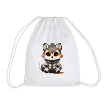 Raccoon - Kawaii Style - Drawstring Bag - white - Front