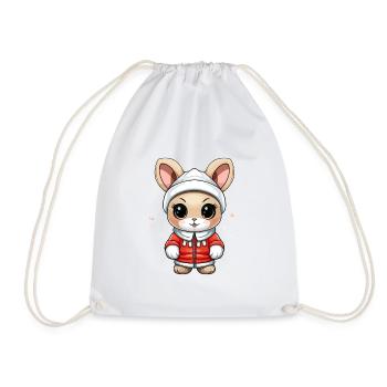 Bunny Christmas Design - Kawaii Style - Drawstring Bag - white - Front