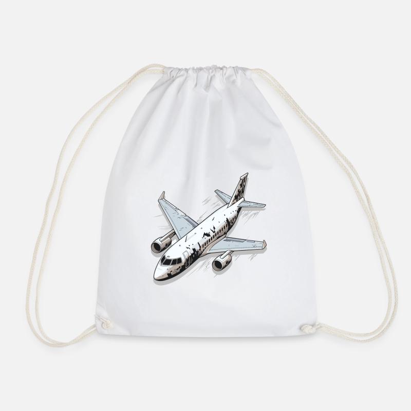Flugzeug - Illustration - Turnbeutel - Weiß