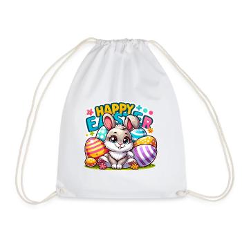 Happy Easter - Easter Bunny Illustration - Drawstring Bag - white - Front