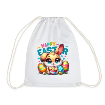 Happy Easter - Easter Bunny Illustration - Drawstring Bag - white - Front