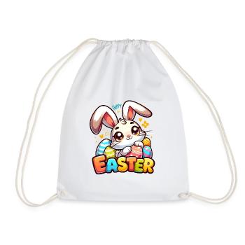 Happy Easter - Easter Bunny Illustration - Drawstring Bag - white - Front
