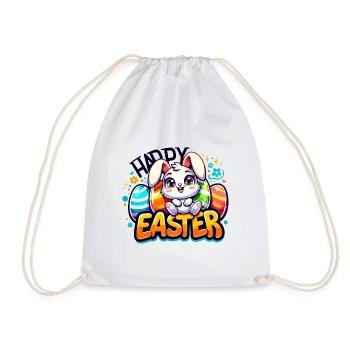 Happy Easter - Easter Bunny Illustration - Drawstring Bag - white - Front