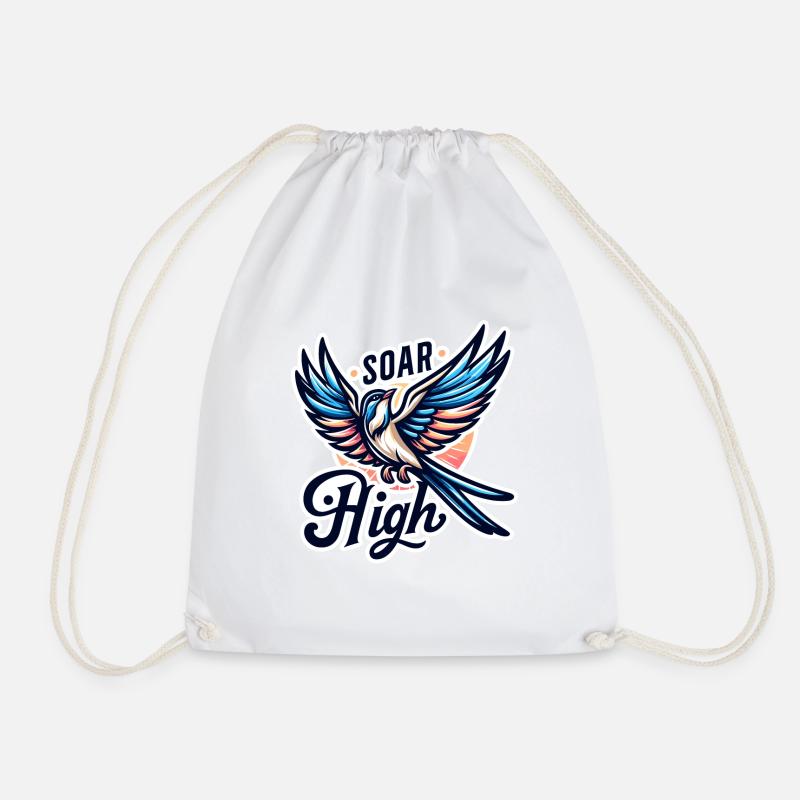 Soar High - bird illustration - Drawstring Bag - white