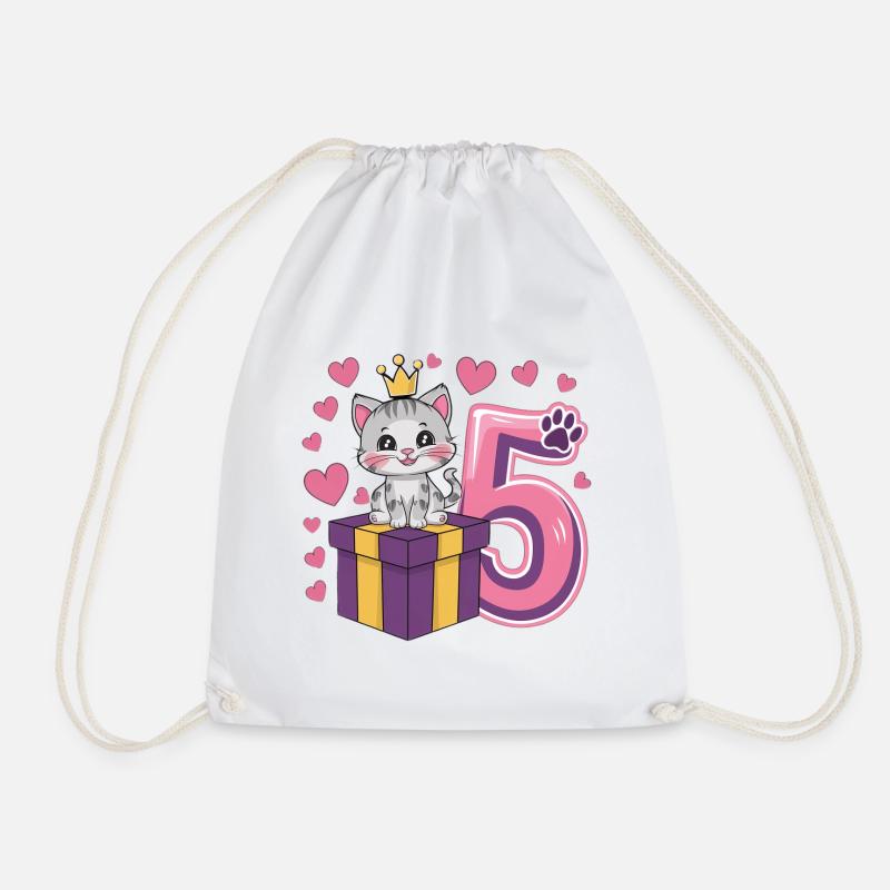Chat mignon - 5e anniversaire - 5 ans - Sac de sport léger - blanc