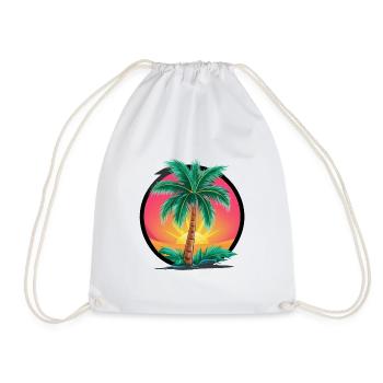 Tropical palm tree at sunset – holiday motif - Drawstring Bag - white - Front