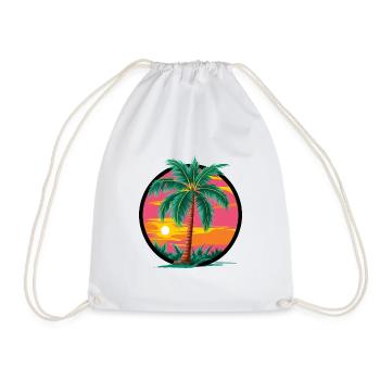 Tropical palm tree at sunset – holiday motif - Drawstring Bag - white - Front