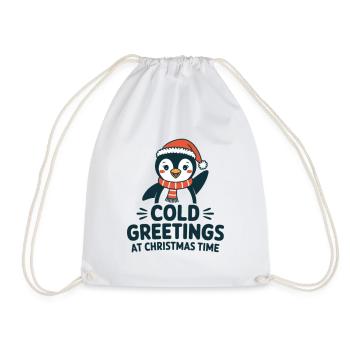 Cool greetings at Christmas time – Penguin - Drawstring Bag - white - Front