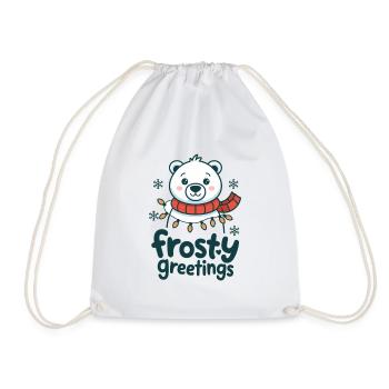 Frostige Grüße – Eisbär mit Lichterkette - Turnbeutel - Weiß - Vorne