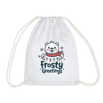 Frostige Grüße – Eisbär mit Lichterkette - Turnbeutel - Weiß - Vorne